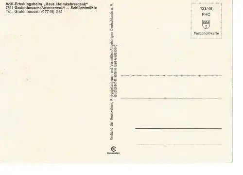 Ansichtskarte CdH-Erholungsheim "Haus Heimkehrdank"- Grafenhausen / Schwarzwald - Schlüchtmühle - nicht gelaufen