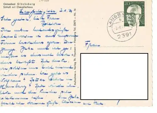 Ansichtskarte Ostseeheilbad Glücksburg - Schloß mit Chevalierhaus - gelaufen 1971