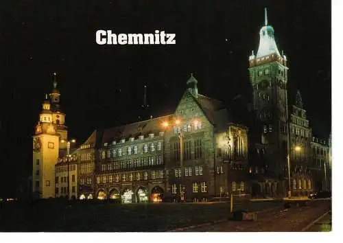 Ansichtskarte Chemnitz / Sachsen - der Chemnitzer Markt mit dem Alten und Neuen Rathaus - nicht gelaufen