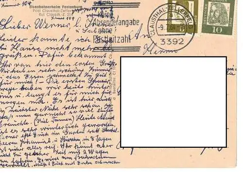 Ansichtskarte Eisenbahnerheim Festenburg - Post Clausthal-Zellerfeld - gelaufen 1964
