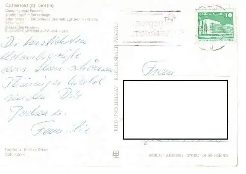 Ansichtskarte Catterfeld mit Ortsteil Altenbergen (Kr. Gotha) - gelaufen 1984