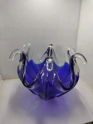 Murano Schale Blau 70er Jahre Sommerso Überfang Glasschale Zipfelschale Top