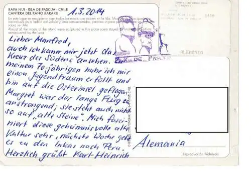 Ansichtskarte Rapa Nui - Osterinsel - gelaufen 2014
