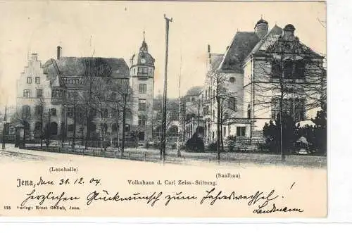 Ansichtskarte Jena - Volkshaus d. Carl Zeiss - Stiftung - gelaufen 1904