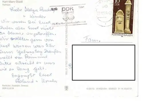Ansichtskarte Karl Marx Stadt - Chemnitz - Rathaus - gelaufen 1984