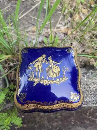 Kobaltblaues Royal Limoges Frankreich Porzellandose mit Deckel