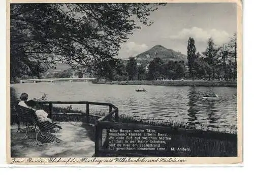 Ansichtskarte Jena Paradies, Blick auf den Hausberg mit Wilhelmshöhe und Fuchsturm 1938 gelaufen