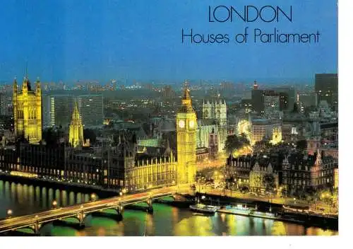 Ansichtskarte London - Houses of Parliament - Big Ben, Houses of Parliament and River Thames by night - nicht gelaufen