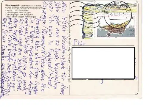 Ansichtskarte Blankenstein an der Saale - gelaufen 1999