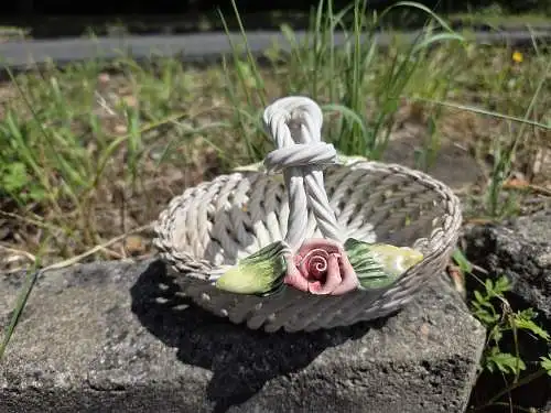 Bassano - Vintage Italienisches Porzellan Blumenkorb Capodimonte Stil 