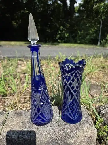 Set aus böhmischem, kobaltblauem, handgeschliffenem Bleikristall Kobaltblau