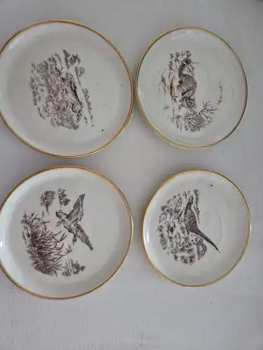 Porzellanmanufaktur FÜRSTENBERG 4 Konfektteller, Goldrand, Tiermotive