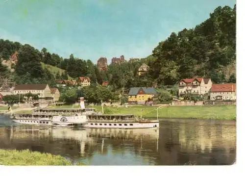 Ansichtskarte Kurort Rathen (Kr. Pirna) - Sächsische Schweiz - Blick zum Talwächter zur Lokomotive und zum Lamm - nicht gelaufen