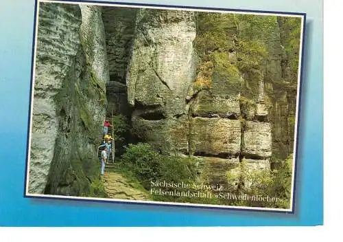 Ansichtskarte Sächsische Schweiz - Felsenlandschaft Schwedenlöcher - gelaufen 2000