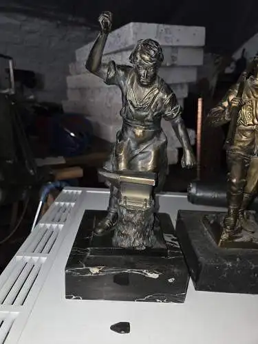 Bronzierte Zinnguss Skulptur Siegerland Hüttenmann Frieder