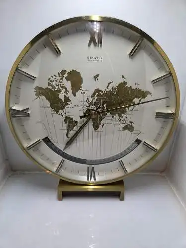 HEINRICH MÖLLER Kienzle Weltuhr 29cm I Art Deco Tischuhr, Messing, 60er Jahre, Mid Century Uhr, Große 60er Jahre Uhr, WORLD Time Clock 