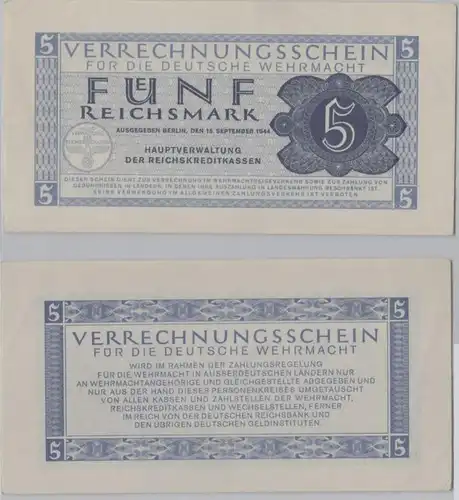 5 Reichsmark Bon de compensation pour la Wehrmacht allemande 1944 Ro. 512 (144686)