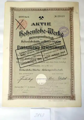 Hohenlohe Werk AG 1.000 RM Hoenlohütte, 20.05.1905