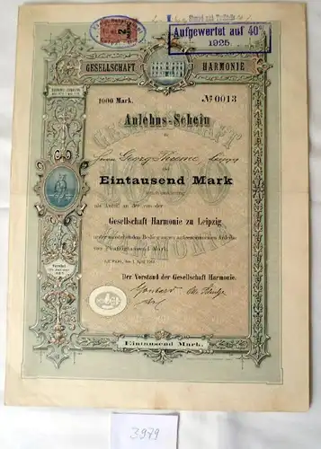 Anlehns-Schein Gesellschaft f. Harmonie 1.000 Mark Leipzig, 1.4.1912