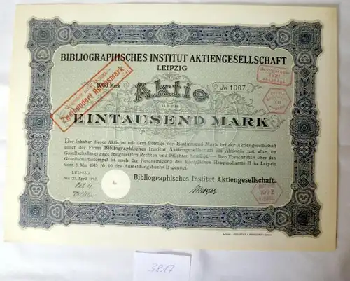 Bibliographie Institut AG Leipzig, 21.04.1915 1000 M