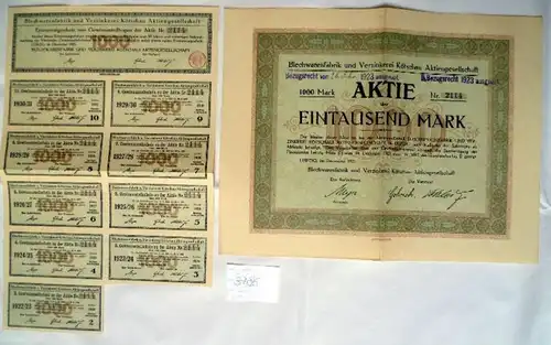 Fertzwarenfabrik & Verzinkei Kötzsau Aktiengesellschaft Leipzig décembre 1921, 1000 Mark incl. bon de participation aux bénéfices