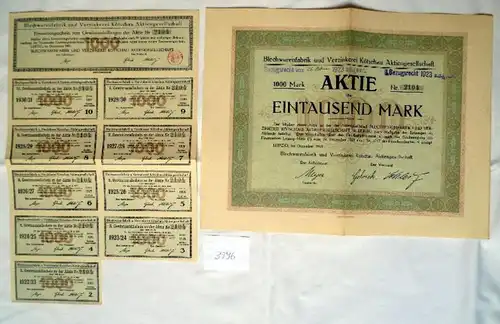 Fertzwarenfabrik & Verzinkei Kötzsau Aktiengesellschaft Leipzig décembre 1921, 1000 Mark incl. bon de participation aux bénéfices