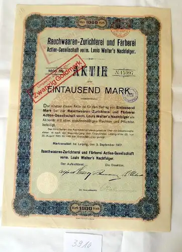 Fumswaaren-Zurtungenei et Farberei 1.000 M Markranstädt près de Leipzig, 09.09.1922