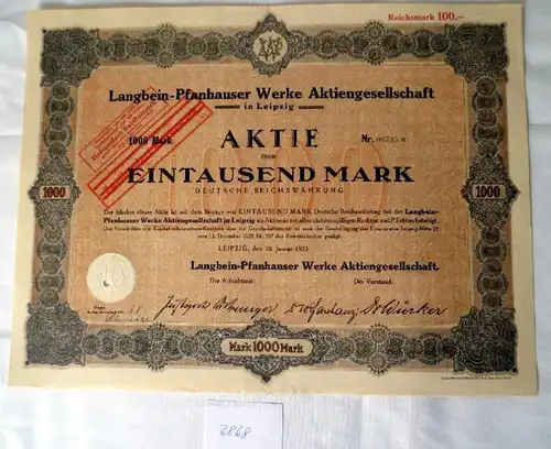Langbein-Pfanhauser Werke AG 1.000 M  Leipzig, 10.01.1923