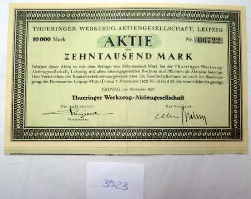 Thueringer Werkzeug AG  10.000 M  Leipzig Dez. 1923