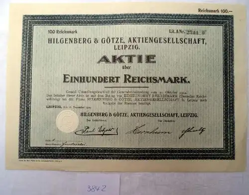 Hilgenberg & Götze  100 RM  Leipzig, 16.12.1924