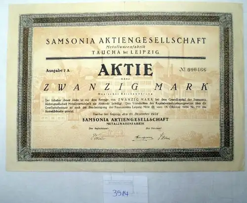 Samsonia AG 20 M  Ausgabe 7 A, Taucha bei Leipzig, 15.12.1924