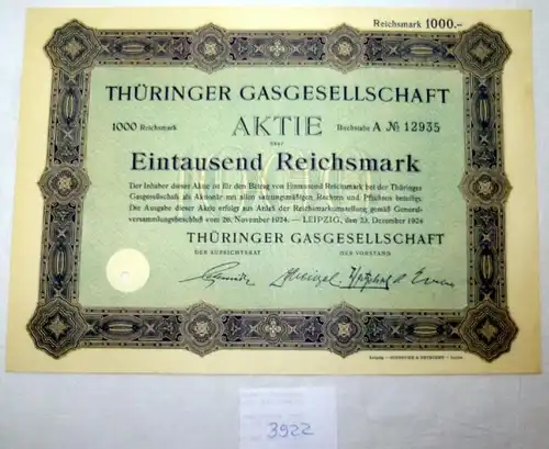 Thüringer Gasgesellschaft AG 1.000 RM Leipzig, 23.12.1924