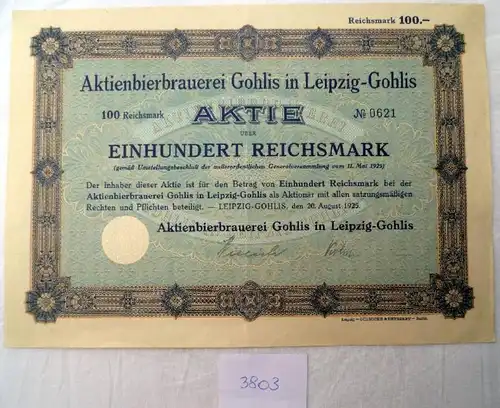 Aktienbierbrauerei Gohlis 100 RM 20.08.1925, Leipzig-Gohlis
