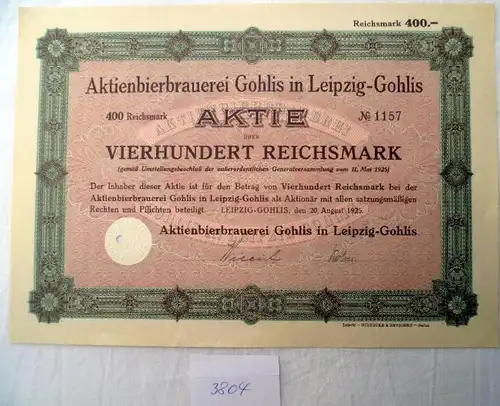 Aktienbierbrauerei Gohlis 400 RM 20.08.1925, Leipzig-Gohlis
