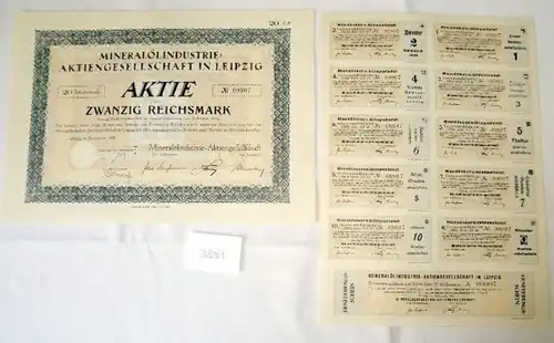 Mineralölindustrie AG 20 RM Leipzig, November 1925 plus Erneuerungsschein