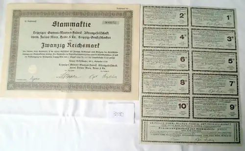 Leipziger Gummi=Waren=Fabrik AG 20 RM Leipzig-Großzschocher,  01.09.1926 plus Erneuerungsschein