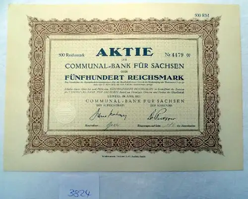 Communal-Bank für Sachsen  500 RM  Leipzig, April 1927