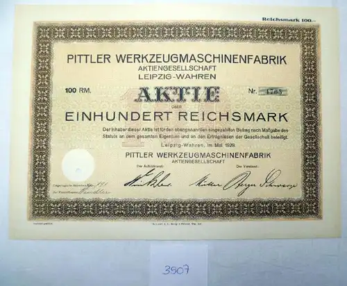 Pittler Werkzeugmaschinenfabrik AG, 100 RM  Leipzig-Wahren Mai 1928