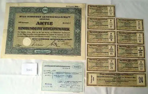 Hugo Schneider AG   100 RM Leipzig, 05.09.1932 plus Erneuerungsschein