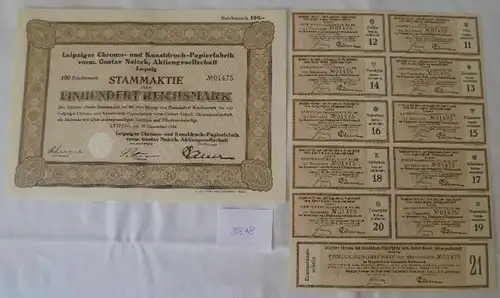 Leipziger Cromo- und Kunstdruck-Papierfabrik 100 RM Leipzig, 29.12.1934 plus Erneuerungsschein