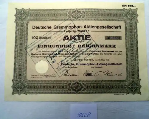 Deutsche Grammophon AG, 100 RM, Leipzig-Wahren 20.03.1935