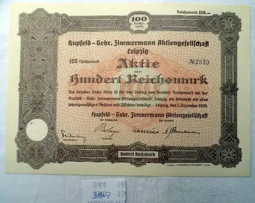 Hupfeld Gebr. Zimmermann AG  100 RM  Leipzig, 01.12.1935