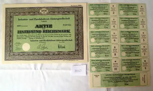 Industrie- und Handelsdienst AG  1000 RM  Leipzig Dezember 1941 plus Erneuerungsschein