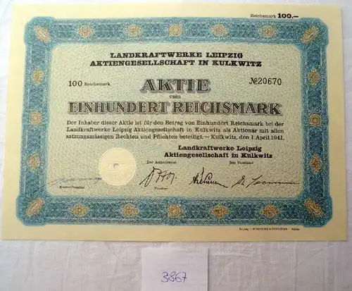 Landkraftwerke Leipzig AG in Kulkwitz, 100 RM 01.04.1941