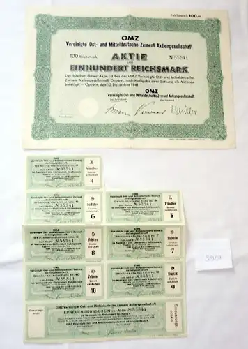 OMZ - Royaume-Uni Est-et-Mitteldeutsche Zimmer Aktiengesellschaft Oppen 100 Mark 12 Décembre 1941 pus Renouveler le permis