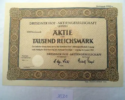 Dresdner Hof AG 1000 RM  Leipzig, im Januar 1945