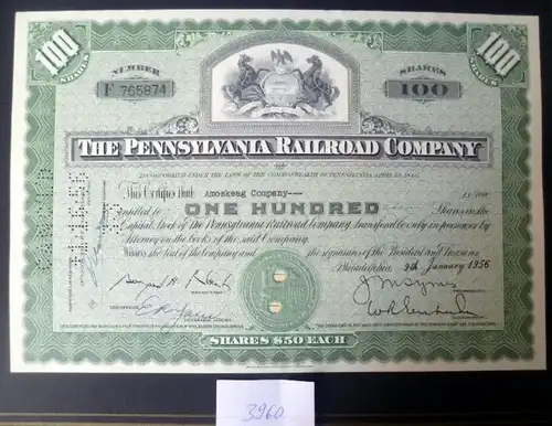 The Pennsylvania Railroad Company, 100 Shares, 09.01.1956
