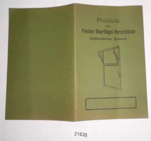 Preisliste über Fenster Oberflügel-Verschlüsse bestbewährten Systems der Firma Max Prager aus Leipzig