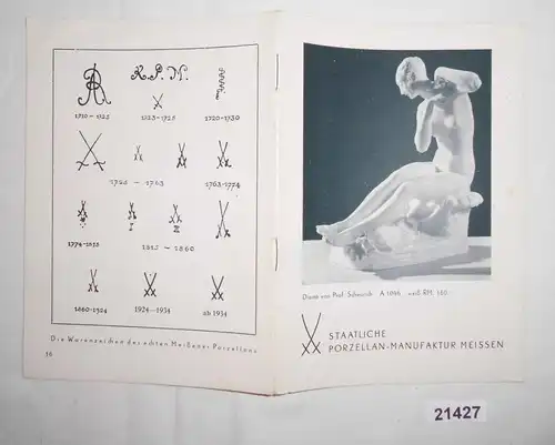Manufacture de porcelaine d'État de Meisse: brochure publicitaire avec quelques 17 illustrations de figures et de vaisselle