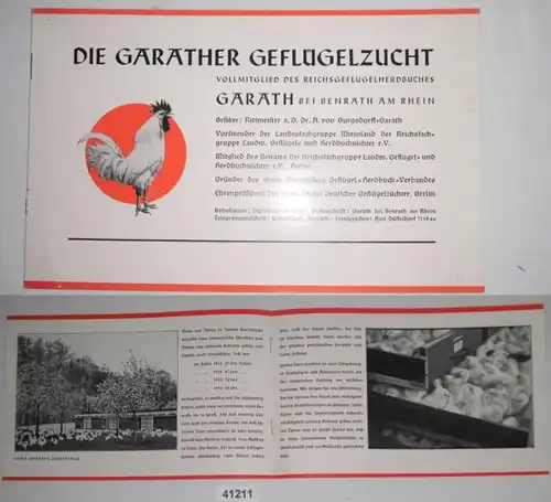 Werbeprospekt: Die Garather Geflügelzucht - Vollmitglied des Reichsgeflügelherdbuches Garath bei Benrath am Rhein, Besit